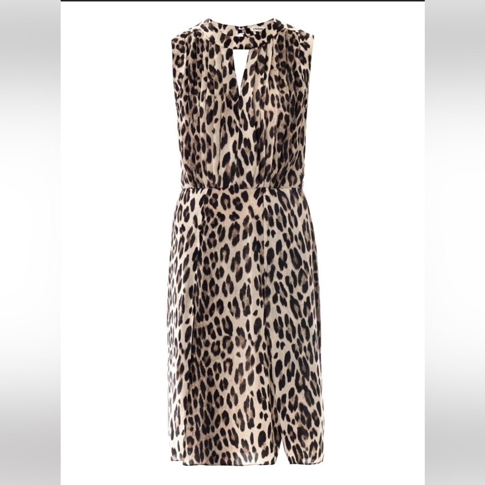 L’AGENCE Neutral Tan Taupe Black Animal Print Silky VNeck Sleeveless Dress - Picture 12 of 12